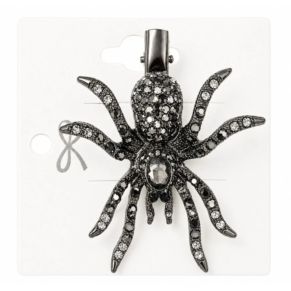 Rhinestone Spider Hair Clip Dark Silver Gothic Halloween Barrette Statement NEW